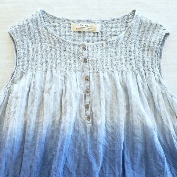 Free People Top Women XS Blue Smocked Tank Boho Festival Peasant Cottagecore NEW - Picture 7 of 13